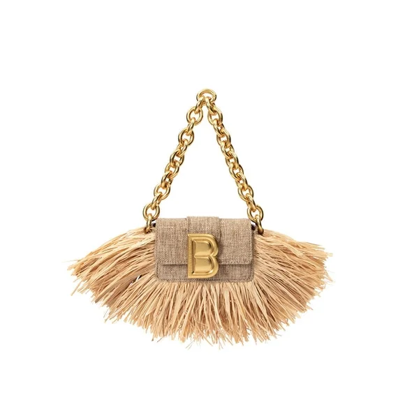 Brandon Blackwood Tan Fringed Clutch with Gold Chain - Picture 1 of 3